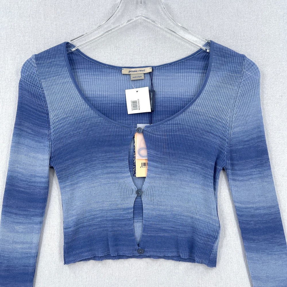 PALOMA WOOL Sweater Womens Medium Blue Sauce Button Ribbed Knit Cropped Top NWT - Picture 7 of 16